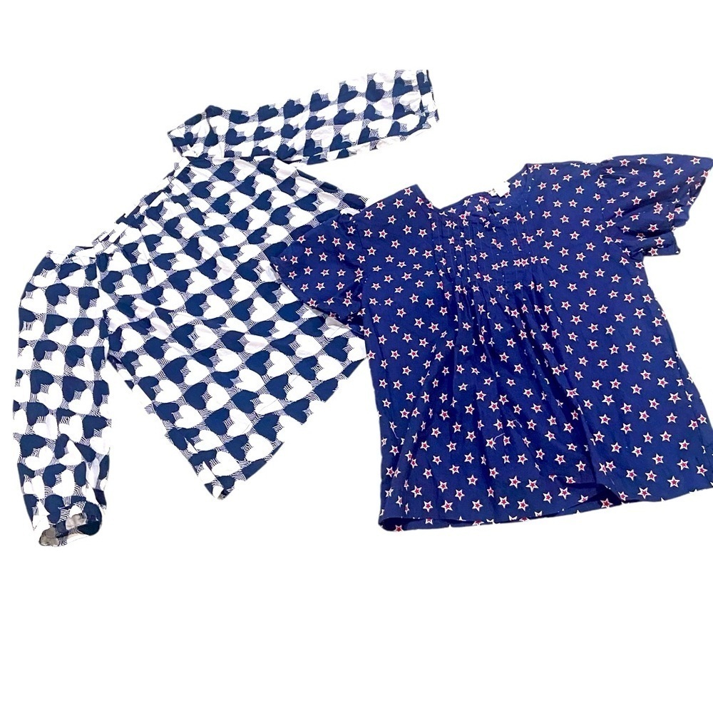 Crewcuts pair of cotton blouses star & heart print navy, off white, red 12 girls